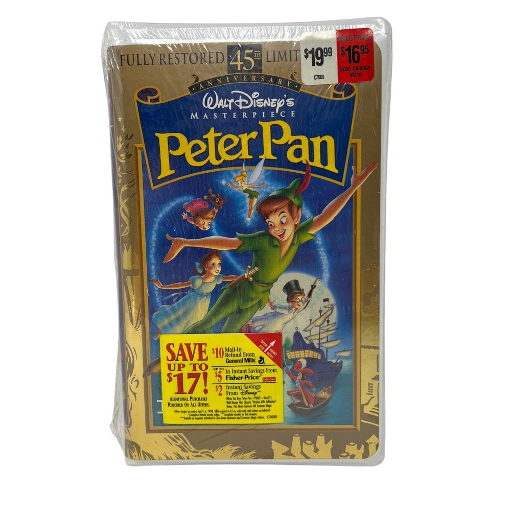 Disney Peter Pan VHS 45th Anniversary Fully Restored Sealed Slipcover 1998 NEW